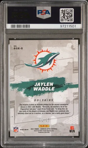 2021 Panini Donruss Optic Rookie Gridiron Kings Jaylen Waddle Rookie Gridiron Kings Black Pandora /25 back