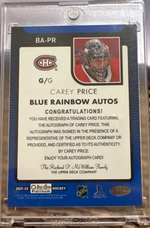 2021 O Pee Chee Platinum Carey Price Blue Rainbow Auto back