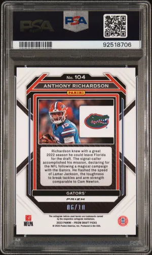 2023 Panini Prizm Draft Picks Anthony Richardson Gold Prizm /10 back