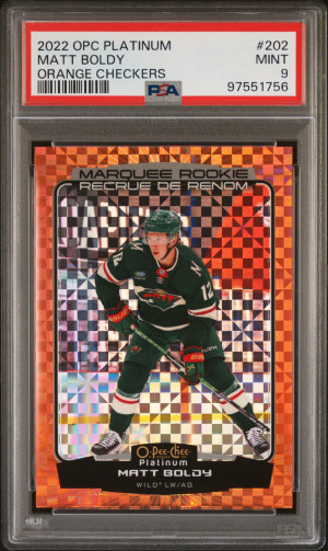 2022 O-Pee-Chee Platinum Matt Boldy Orange Checkers /25 front