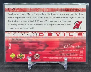 Martin Brodeur 2001-02 Upper Deck Stanley Cup Finals Single Jersey #FJ-MB Devils back