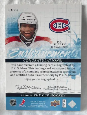 PK Subban 2010-11 The Cup Auto CEPS back