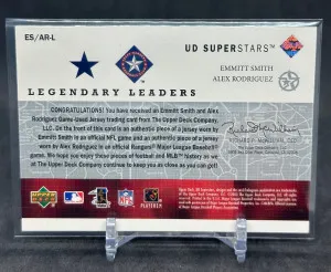 Emmitt Smith Alex Rodriguez 2003 Upper Deck Legendary Leaders Superstars ES/AR-L back