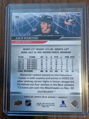 2024-25 Upper Deck Outburst Silver #59 Zach Werenski - Columbus Blue Jackets back