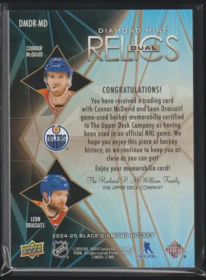Connor McDavid / Leon Draisaitl Black Diamond 2024-25 Dual Relics Patch /15 back