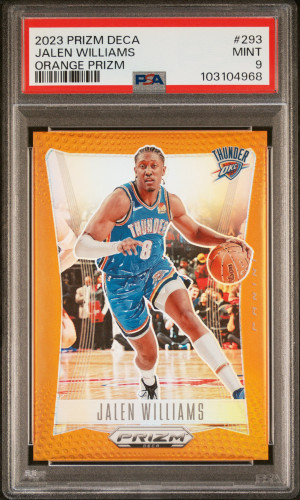 2023 Panini Prizm Deca Jalen Williams Orange Prizm PSA 9 Color Match front