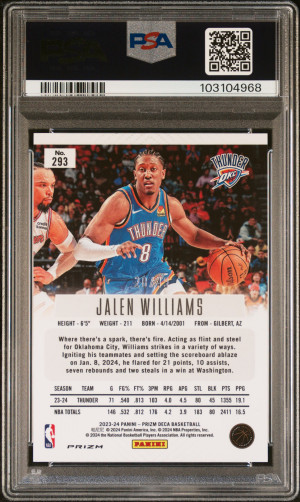 2023 Panini Prizm Deca Jalen Williams Orange Prizm PSA 9 Color Match back