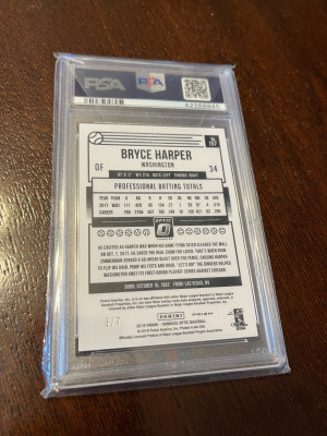 2018 Optic Bryce Harper Cracked Ice Prizm /7! Psa 10! Pop 1 back