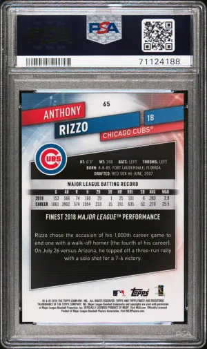 Anthony Rizzo 2019 Finest Anthony Rizzo Purple Refractor /250 PSA 10 back