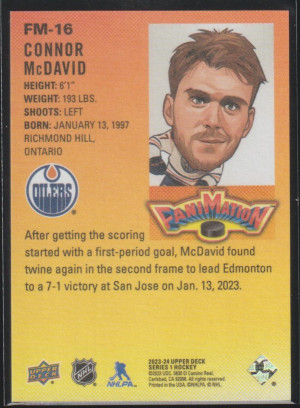 Connor McDavid 2023-24 Upper Deck Series 1 FaniMation SSP back