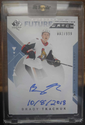 Brady Tkachuk 2018-19 SPA Inscribed Future Watch Auto /999 front