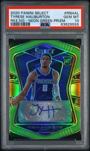 2020 Panini Select Rookie Signatures /99 Tyrese Haliburton Rke.sig-Neon Green Prizm front