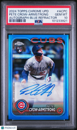 2024 Topps Chrome Update Autographs Pete Crow-Armstrong Blue Ref 128/150 PSA 10 front