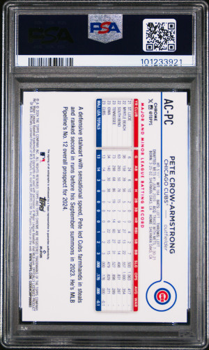 2024 Topps Chrome Update Autographs Pete Crow-Armstrong Blue Ref 128/150 PSA 10 back