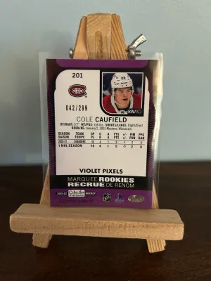 2021 O-PEE-CHEE PLATINUM COLE CAUFIELD VIOLET PIXELS /299 #201 back