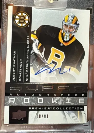 Jeremy Swayman 2021-22 Premier Super Rookie Auto 10/99 front