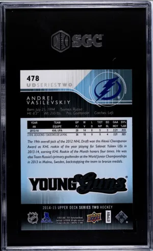 2014-15 UPPER DECK#478 ANDREI VASILEVSKIY Young Guns back