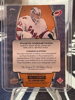 2023-24 Upper Deck Engrained Pyotr Kochetkov Rookie Oak Autograph back