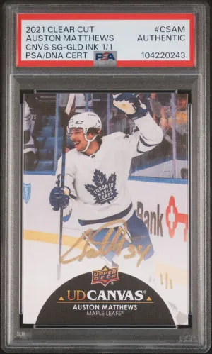 2022 UPPER DECK CLEAR CUT CANVAS SIGNATURES 2021-22 AUSTON MATTHEWS GOLD INK 1/1 front
