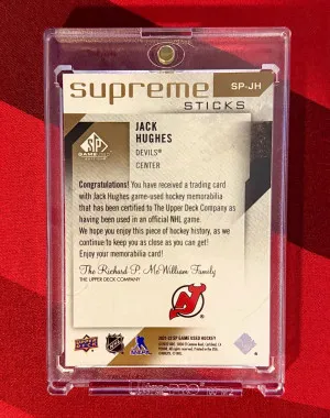 2021-22 Jack Hughes SP Game Used Supreme Stick /8 back