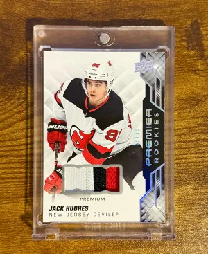 2019-20 Upper Deck Premier Rookie Jack Hughes Patch /15 front