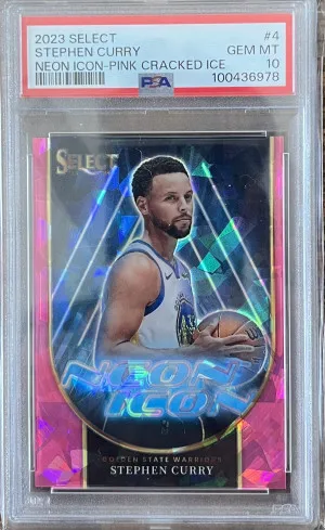 2023-24 Select Stephen Curry Neon Icon pink cracked ice 14/99 PSA 10 front