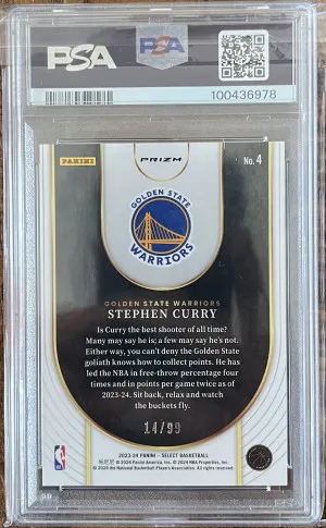 2023-24 Select Stephen Curry Neon Icon pink cracked ice 14/99 PSA 10 back