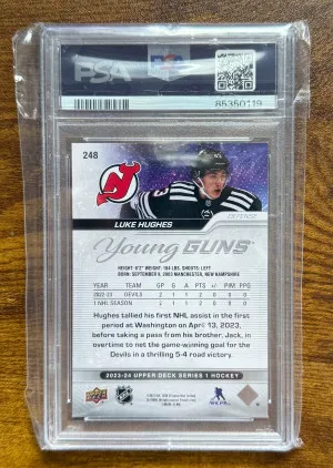 2023-24 Luke Hughes Young Guns PSA 9 back