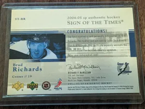 2004-05 SP Authentic Sign of the Times #STBR Brad Richards Auto TB Lightning back