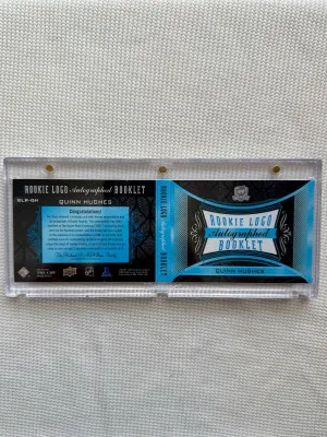 2019-20 UD The Cup Quinn Hughes Rookie Booklet Auto /3 Adidas Patch back