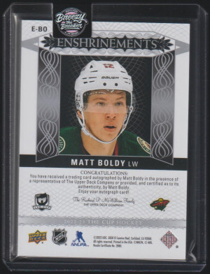 Matt Boldy 2022-23 The Cup Enshrinements Auto /99 back