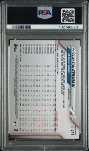 2020 Topps Update Clayton Kershaw Image Variation SP (Podium) PSA 10 Gem Mint back