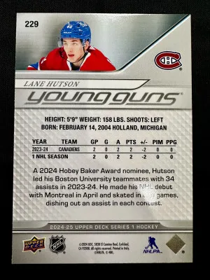 Lane Hutson Young Guns back