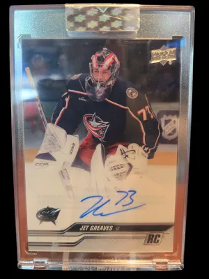 2023-24 Upper Deck Clear Cut Rookies Auto Jet Greaves #CC-GR Columbus Blue front