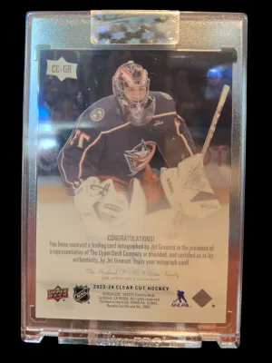 2023-24 Upper Deck Clear Cut Rookies Auto Jet Greaves #CC-GR Columbus Blue back