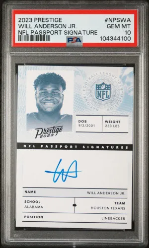 2023 PANINI PRESTIGE NFL Passport Signature Will Anderson Jr. Auto *CASE HIT* front