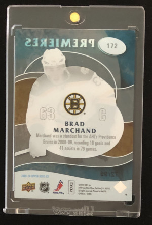 BRAD MARCHAND 2009-10 RC Upper Deck Ice Premieres #72/99 back