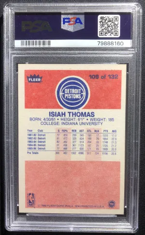 ISIAH THOMAS 1986 RC Fleer PSA 8 back