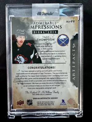 Tage Thompson Admirable Impressions Auto /24 back