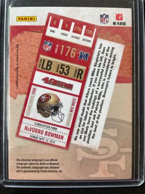 2010 Contenders Rookie Ticket Auto Novorro Bowman back