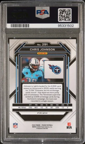 2022 PANINI PRIZM FOOTBALL CHRIS JOHNSON SNAKESKIN PRIZM SSP #291 PSA 10 back