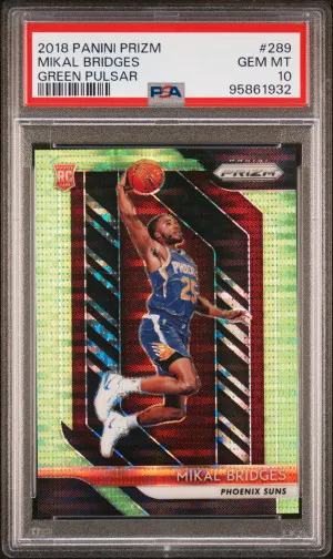 2018 Panini Prizm Mikal Bridges Green Pulsar /25 Rookie front