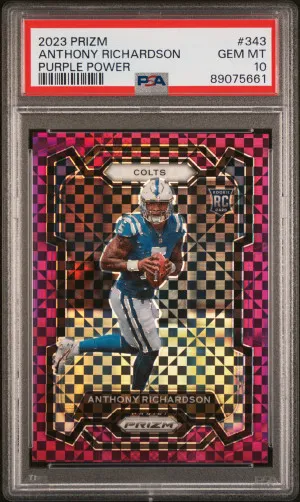2023 Panini Prizm Anthony Richardson Purple Power /49 PSA 10 front