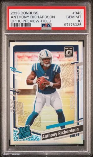 2023 Panini Donruss Anthony Richardson Optic Preview-Holo PSA 10 front