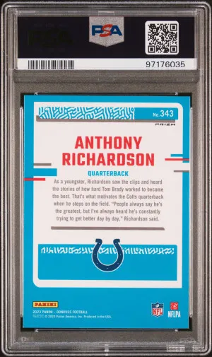 2023 Panini Donruss Anthony Richardson Optic Preview-Holo PSA 10 back