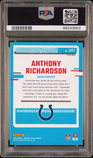 2023 Panini Donruss Optic Anthony Richardson Green Velocity PSA 10 back