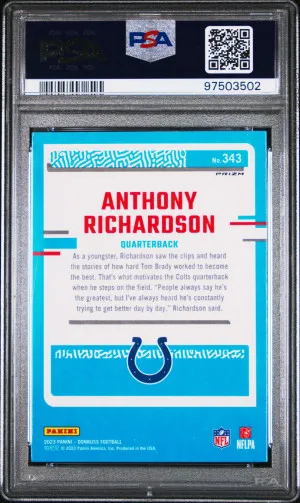 2023 Panini Donruss Anthony Richardson Optic Preview-Red & Green PSA 10 back