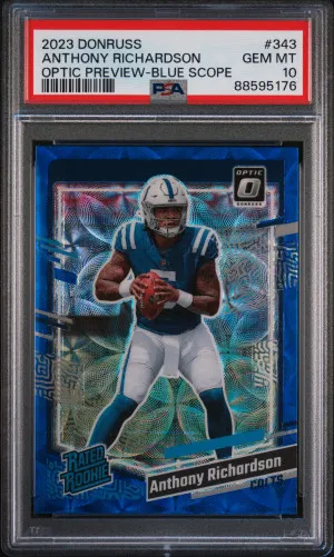2023 Panini Donruss Anthony Richardson Optic Preview-Blue Scope PSA 10 front