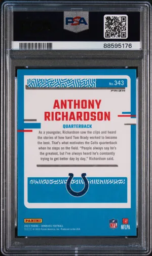 2023 Panini Donruss Anthony Richardson Optic Preview-Blue Scope PSA 10 back