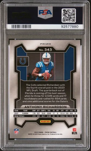 2023 Panini Prizm Anthony Richardson Neon Green Pulsar PSA 10 back